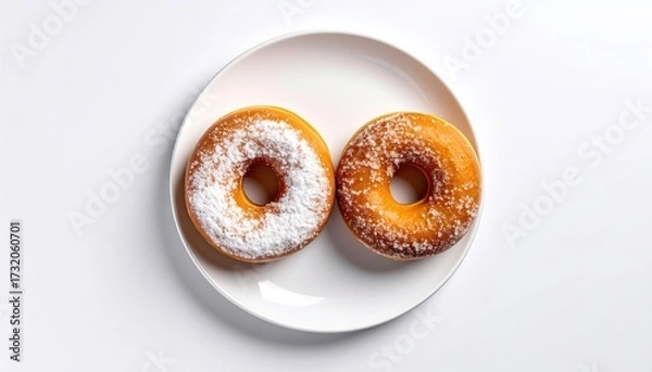 Obraz Two powdered donuts on a white plate