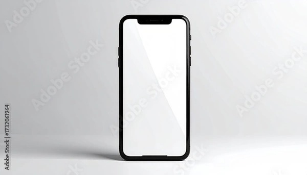Obraz Black smartphone with blank screen,  on a light gray surface