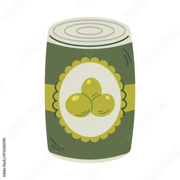 Fototapeta Preserved jar with olives. Metal can, olives in  jar, preserves with olives. Flat vector illustration