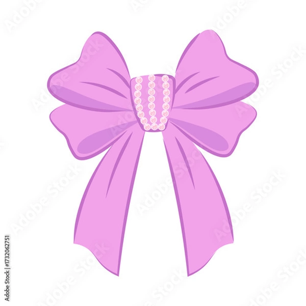 Fototapeta Vintage lilac bow with pearl decorations. Vector element in Coquette aesthetic. Coquettecore bow