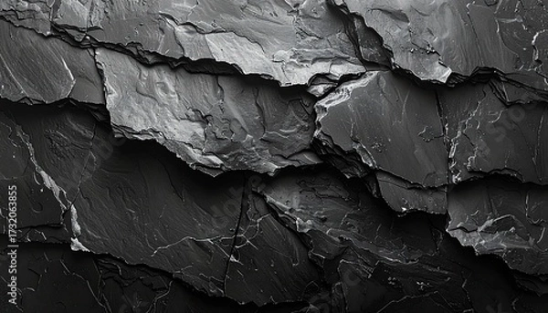 Fototapeta Dark gray stone surface with layered, rough texture