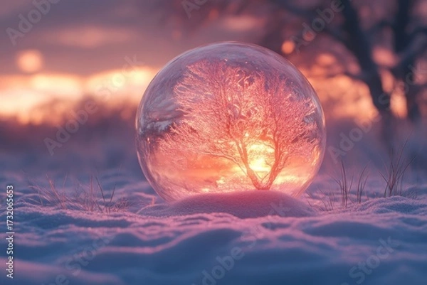 Fototapeta Snow globe with tree inside.