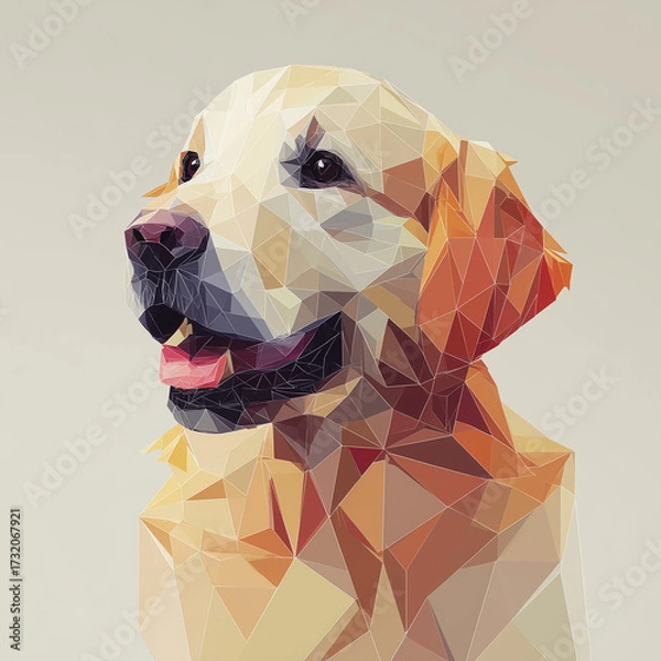 Fototapeta Low poly golden retriever portrait in geometric art style for modern dog themed projects stock