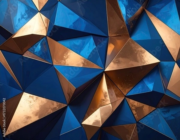 Fototapeta Abstract geometric pattern of interlocking blue and copper triangles