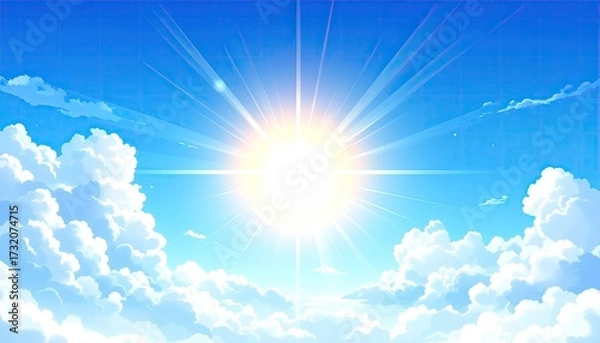 Fototapeta Bright sun shining through fluffy clouds (2)