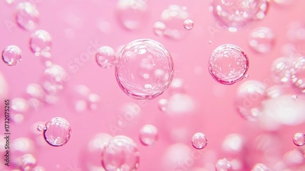 Fototapeta Pink soap bubbles floating in the air