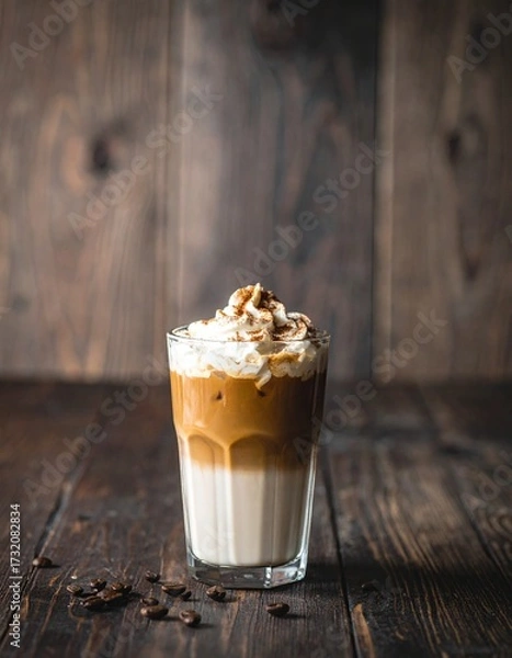 Fototapeta Cozy Autumn Pumpkin Spice Latte on Rustic Countertop – Warm Fall Coffee Drink Photography