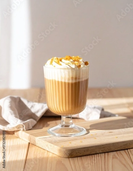 Obraz Cozy Autumn Pumpkin Spice Latte on Rustic Countertop – Warm Fall Coffee Drink Photography