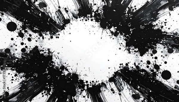 Fototapeta Abstract black ink splatters on white background (1)