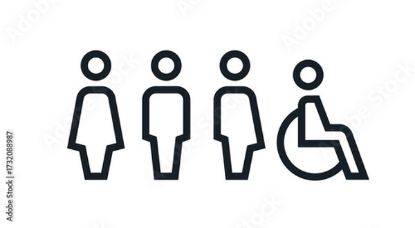 Fototapeta All gender restroom sign. Toilet line icon, linear style vector pictogram. WC gender symbol.
