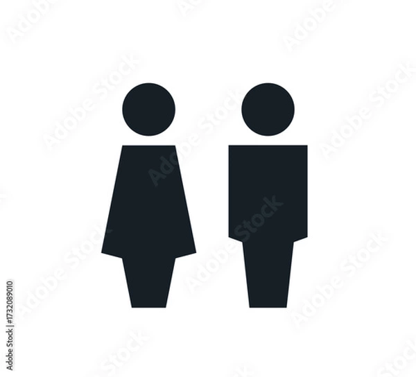 Fototapeta Gender icon. Man and Woman icon isolated minimal design. Toilet line icon, outline vector sign, linear style pictogram isolated on white. WC symbol, vector logo illustration.