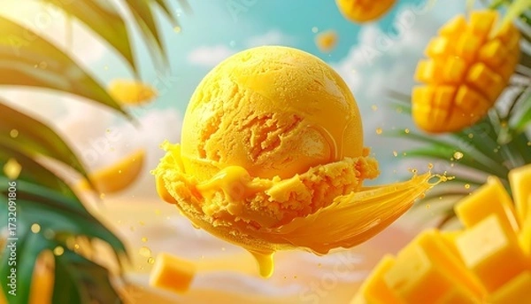Fototapeta Mango Ice Cream Scoop Splash