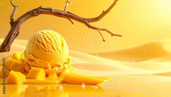 Fototapeta Floating Mango Ice Cream Scoop Glossy