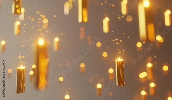 Fototapeta Set of 3D gold candlestick chart icons floating against grey background, financial trading data and market analysis concept.