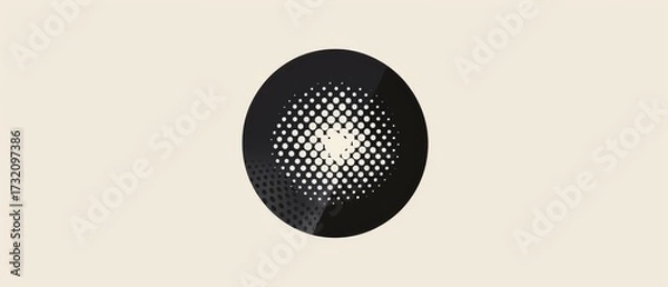 Fototapeta Circular dot pattern logo in black and white, minimalist vector design on two-color background for brand identity.