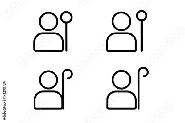 Fototapeta Minimalistic linear user staff icon set with stick and curl staff symbols, vector cartoon illustration for web design, apps, social media, banners, and cards transparent background