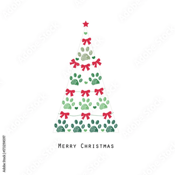 Fototapeta Made of paw print and red bow ties. Happy new year and merry christmas design greeting card