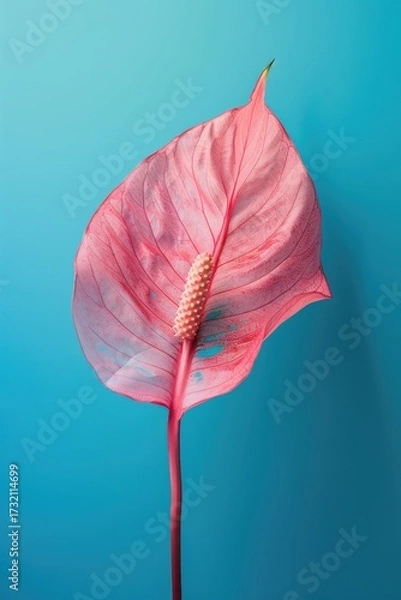 Fototapeta Pink Anthurium Flower Bloom on Turquoise Backdrop for Botanical Art, Design, Decor
