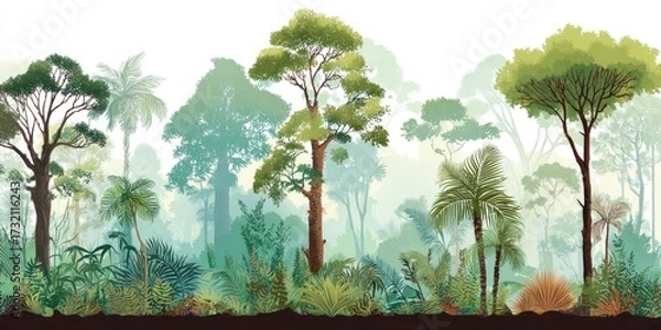 Fototapeta Lush Tropical Forest Panorama for Backgrounds or Environmental Presentations