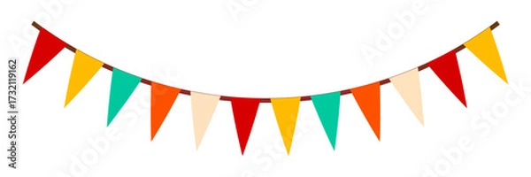 Fototapeta Festive flag garland vector illustration. Retro bunting in simple flat style, isolated on white background. Carnival, birthday, circus border decoration.
