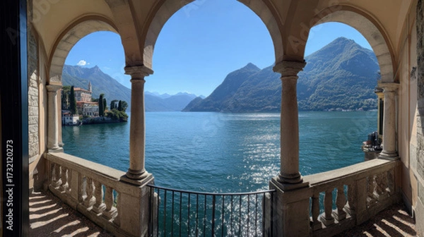 Fototapeta View of mountains over tranquil lake