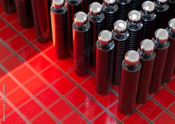 Fototapeta Futuristic Cylinders in Red Light 3D computer generated image