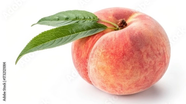 Fototapeta Fresh whole peach isolated on whitebackground, 