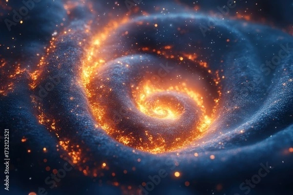 Obraz Bright orange star at the center of a spiral galaxy.