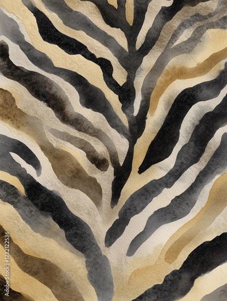 Fototapeta Abstract Zebra Print Watercolor Pattern in Neutral Tones, Animal Skin Background Texture