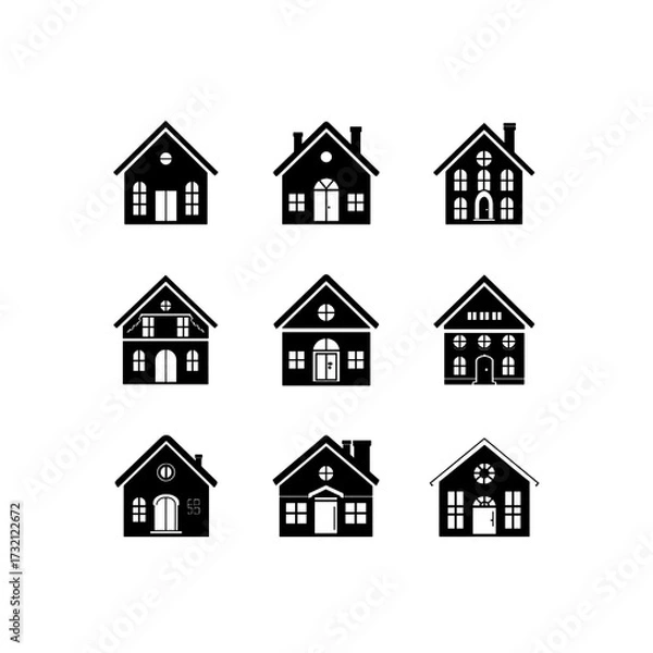 Fototapeta Minimal Black Vector Icons on White Background
