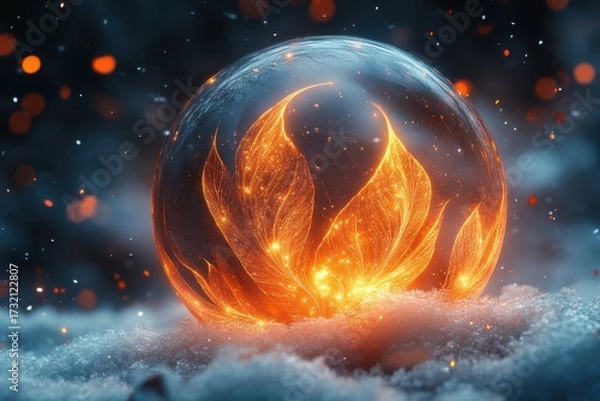 Obraz Fire ball in the snow, a stark contrast of elements.