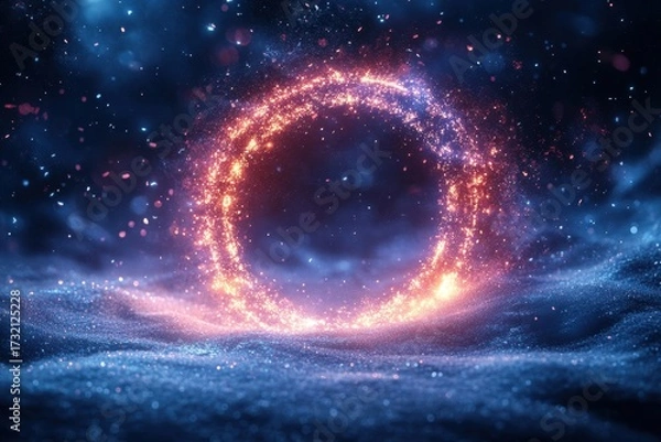 Obraz Bright blue and red nebula against a black background.