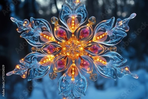 Obraz Snowflake adorned with lights.