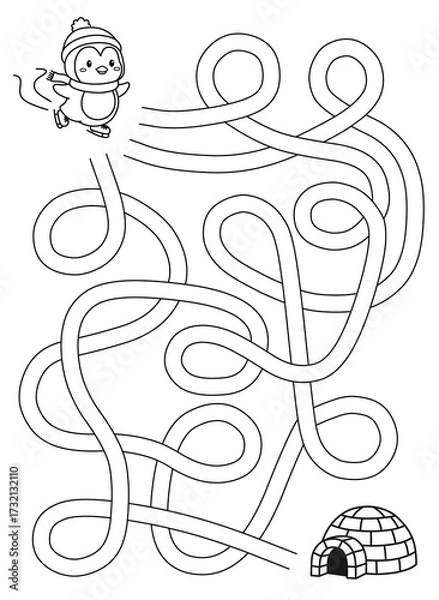 Fototapeta Maze activity sheet for children. Cute maze for kids. Kids labyrinth puzzle. Maze puzzle game for children with cute penguin illustration.	