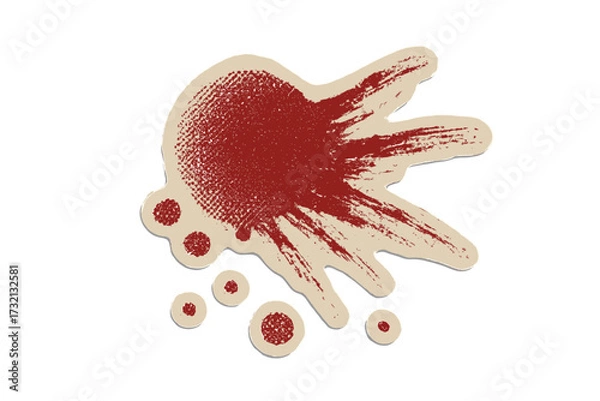 Obraz Blood stain horror halftone mixed media collage paper sticker. Red paint splash. Grunge dotted vintage illustration in 90s zine style. Vector cartoon crime scene graphic element.