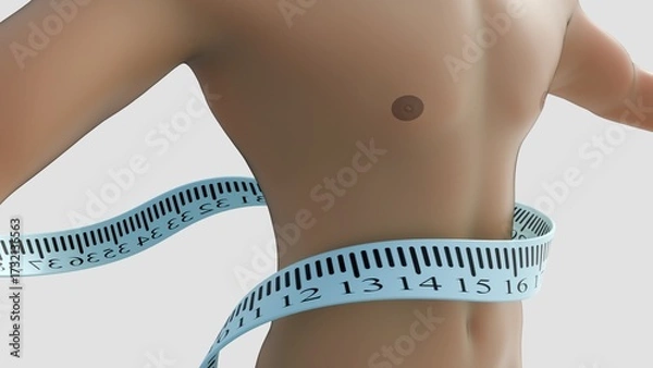Obraz A 3d rendering of human bodies being measured with flexible measuring tape. The quantifiable aspects of the human body. Health, fitness, weight loss, and body measurement.