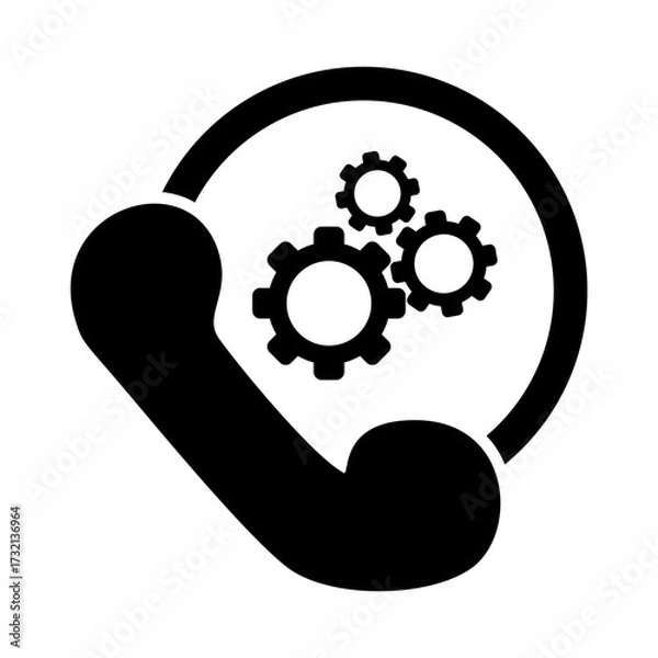 Obraz Phone Support Icon with Gears Customer Service and Call Center
