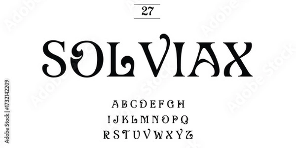 Fototapeta Elegant solviax typeface with decorative serif letters and alphabet sample