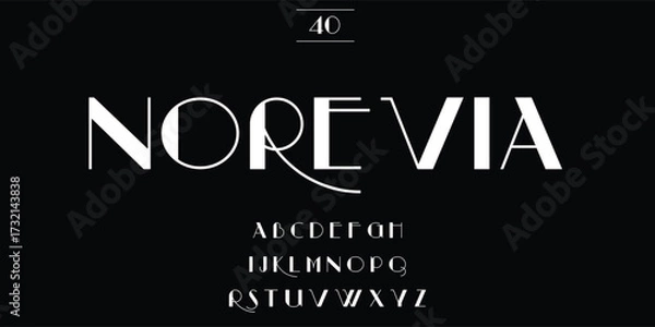 Fototapeta Elegant and modern norevia font with alphabet and numbers on black background
