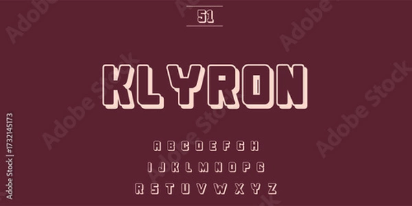 Fototapeta Retro futuristic font display with bold outline on dark burgundy background
