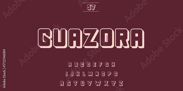 Fototapeta Retro font design with guazora text and abstract shapes