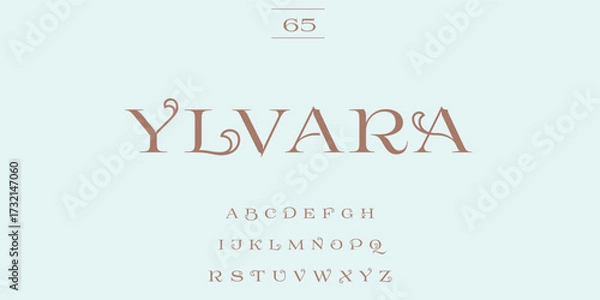 Fototapeta Elegant ylvana font with decorative elements and alphabet samples