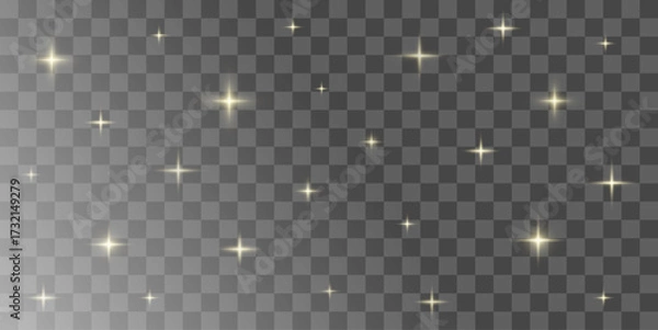 Fototapeta Realistic Isolated Gold Stars Light flare on Transparent Background. Christmas background. PNG picture. Vector illustration.