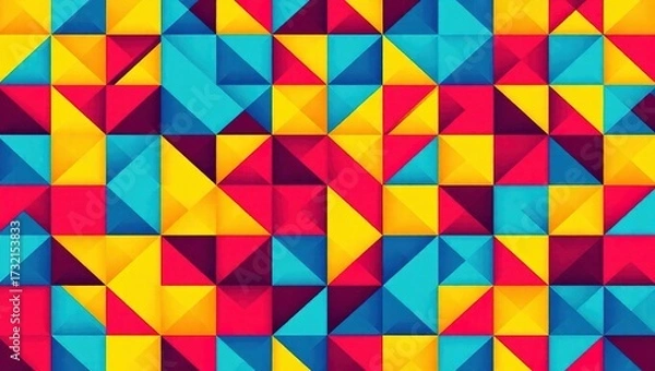 Fototapeta Vibrant Geometric Pattern of Colorful Triangles with Shadow Effe