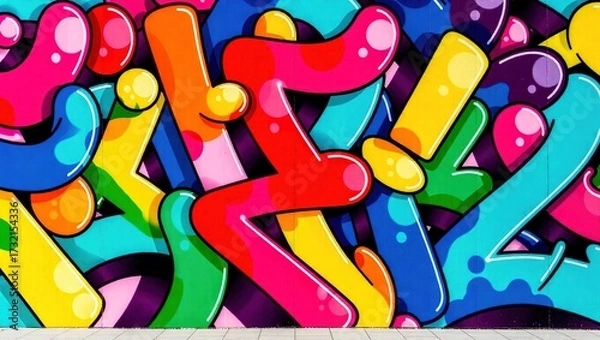 Fototapeta Vibrant Graffiti Art: Bold Colors and Dynamic Shapes on Urban Wa
