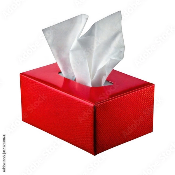 Fototapeta  Firefly A red tissue box with white tissue paper isolated on transparent white background, clipping (2)