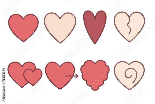 Fototapeta Diverse collection of heart shapes and symbols in various styles representing love and emotional states