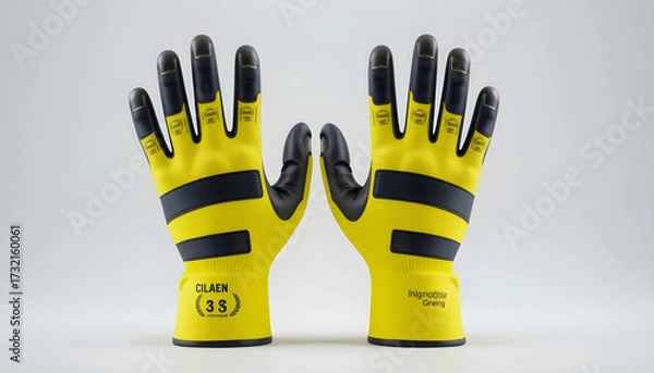 Obraz Pair of yellow and black striped work gloves with text stripes
