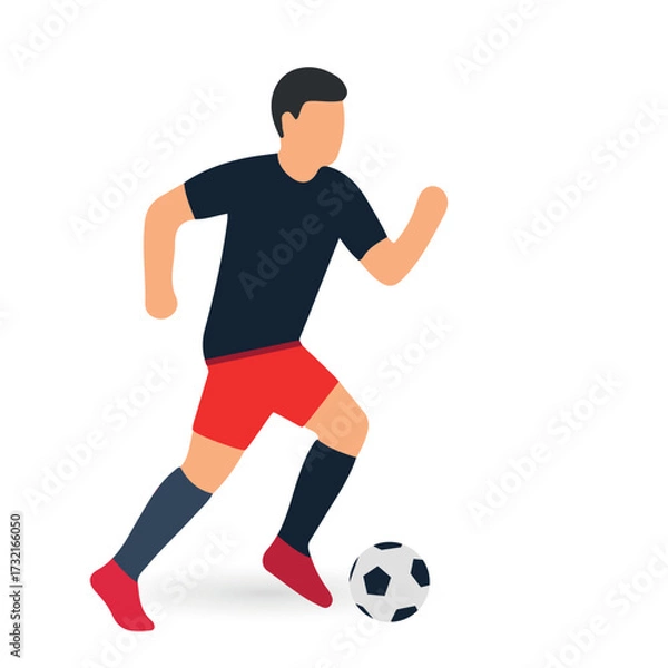 Fototapeta Flat Vector Soccer Player Dribbling Ball. Perfect for sports graphics, football tournament posters, team promotions, and digital or print design projects.