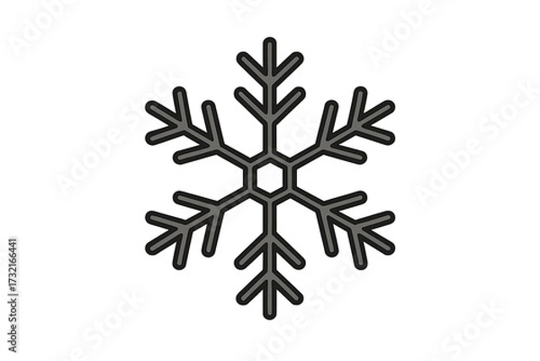 Fototapeta Black snowflake icon vector illustration, winter symbol with six branches, hexagonal center design, seasonal frost element, transparent background clipart for holiday and cold weather concepts